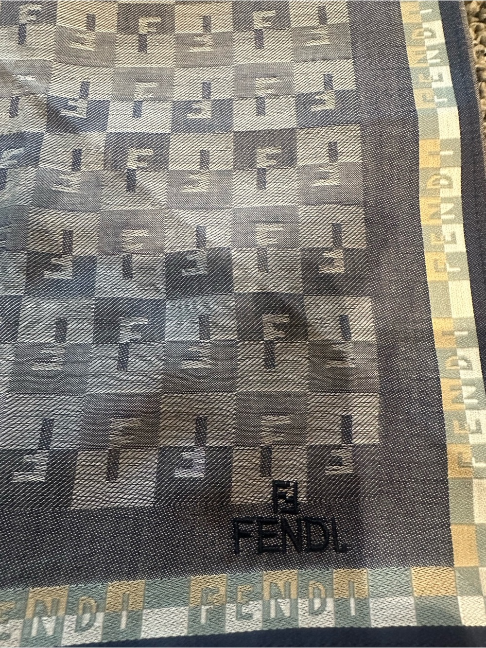 Fendi Blue FF Logo Headscarf with Gold Trim - Picture 2 of 2